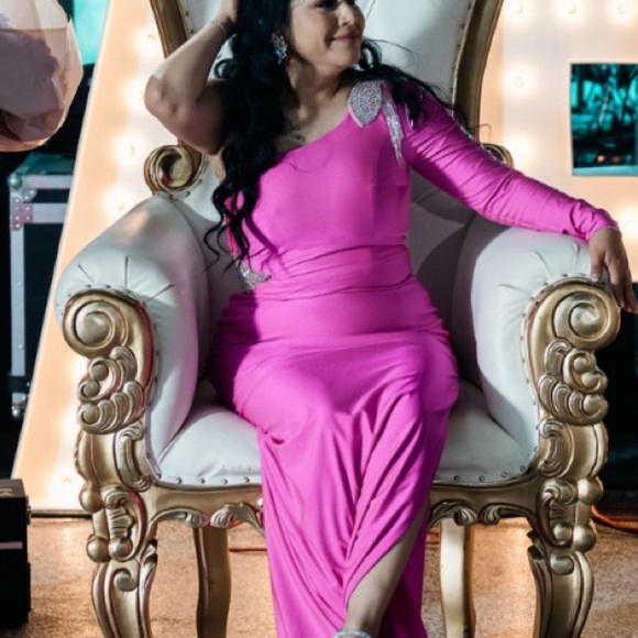 Faviana Pink One-Shoulder Bishop Sleeve Bodycon Dress size 8 (I) - Picture 1 of 10